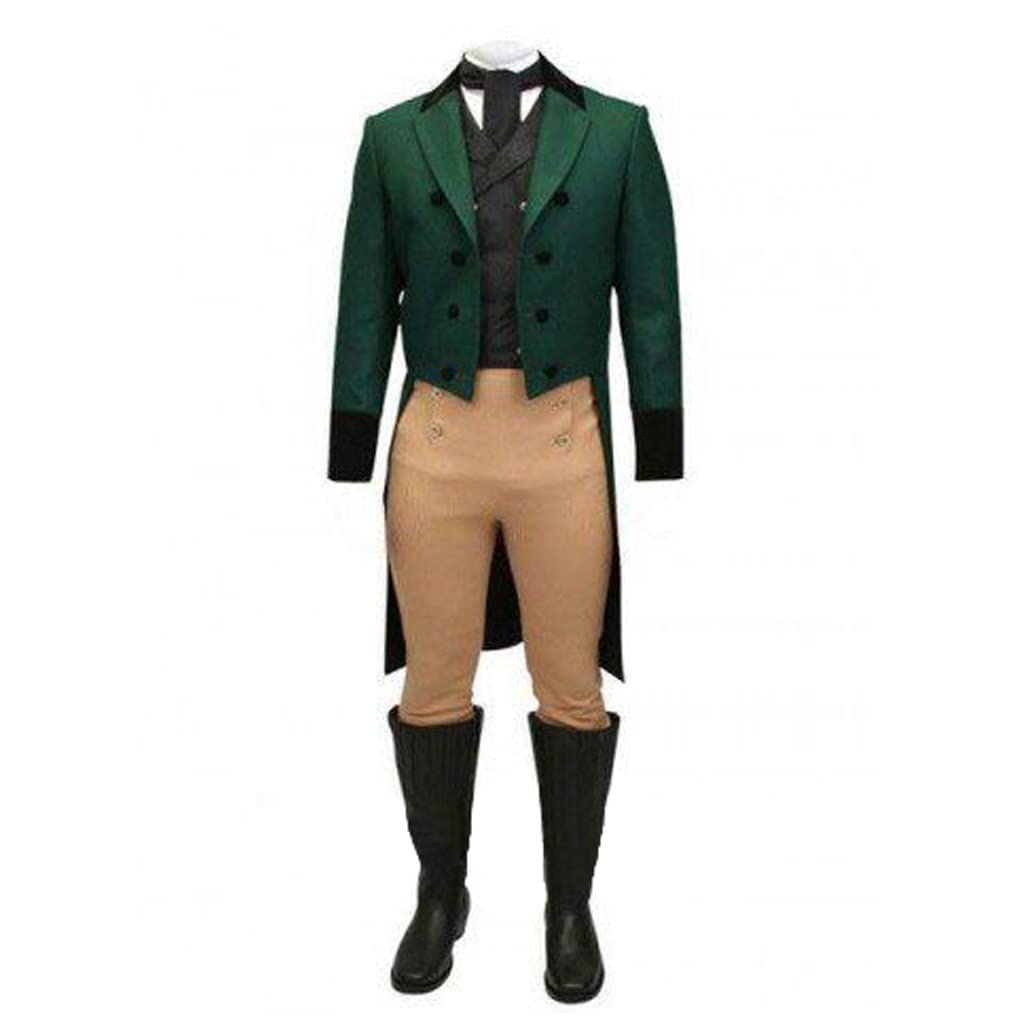 Men's Victorian Fancy Outfit 18th Century Regency Tailcoat Vest Costume (M, STYLE 4-Green)