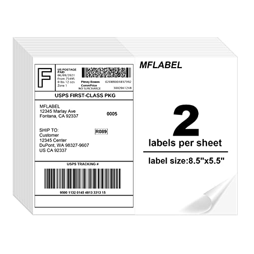 MFLABEL Half Sheet Labels with Self Adhesive,8.5 x 11 Inches Packaging Labels, Address Labels, Shipping Labels for Laser & Inkjet Printers,1000 Count(500 Sheets) -  8.5"x5.5"-1000