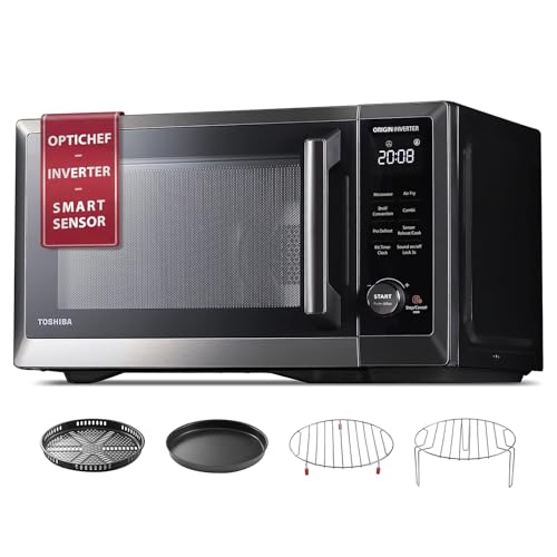 Toshiba TOSHIBA OptiChef Classic All-in-One Countertop Microwave Air Fryer Combo for Small Kitchens 1.0 Cu.Ft 1000W–Origin Inverter Tech & Humidity Sensor, Convection & Broil Combi, Black Stainless