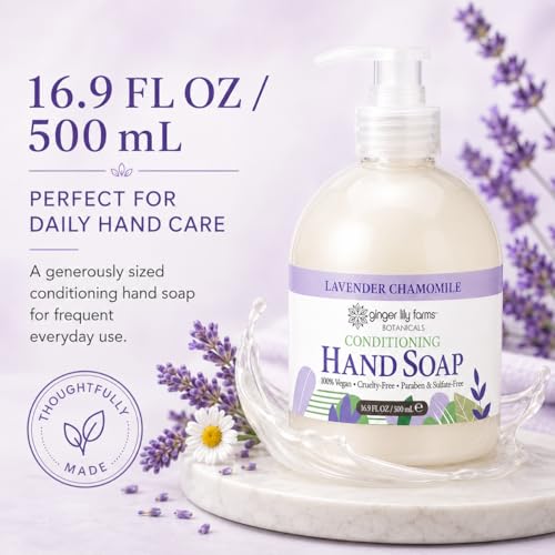 Image of Ginger Lily Farms Botanicals Conditioning Liquid Hand Soap Refill, 100% Vegan & Cruelty-Free, Lavender Chamomile Scent, 16.9 Fl Oz