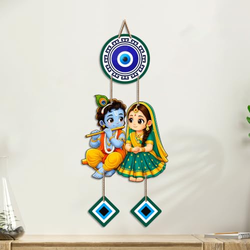 Image of Artvibes Shree Radha Krishna Evil Eye Wall Decor for Home and Office | Nazar Suraksha Hanging for Entrance Living Room Temple | Spiritual Vastu Good Luck Decorative Gift (WH 8578N)