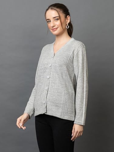Image of Wear lusso Women's Woolen V-Neck Buttoned Full Sleeve Cardigan Self Design Soft Wool Fabric Winter Wear Pure Wool Sweater with Pockets Stylish Outdoor and Office Wear Girls