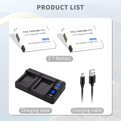 2Pack NB-11L NB-11LH Battery with Dual Fast Charger Compatible for Canon PowerShot SX410 is SX400 is ELPH 170 is 340 HS 320 HS 130HS 110 HS 1150 HS A2300 is A2400 is A2500 A2600 A3400 is A3500 Camera by DFTIM - Used condition - Image 7