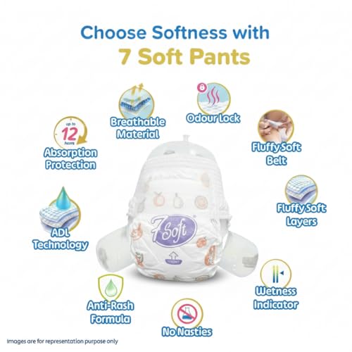 Image of 7 Soft Pull Up Dry Pants Diaper, Small (S) Up to 7 kg, 78 Count (Jumbo Pack) - Baby Diaper Pants with Locking System, Up to 12 Hours Protection, Easy Wear Pull-Up