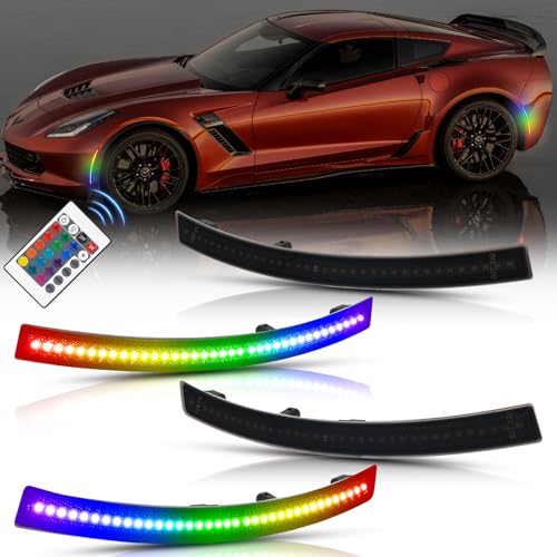 NEIFILES RGB Side Marker Lights 16-color for Chevy Corvette C7 2014 2015 2016 2017 2018 2019 Front Rear Smoked Lens LED Turn Signal Lights Pack of 4