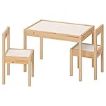 Ikea Latt Children's Table with 2 Chairs, White/Pine for Small Rooms or Bedrooms