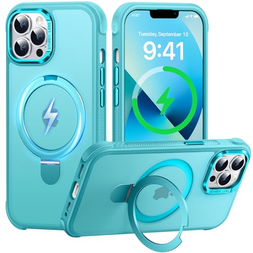 AurySharled Case for iPhone 13 pro, with Invisible Magnetic Stand, Mil-Grade Drop Protection, Non-Slip, Anti Fingerprint Anti Scratch, Shockproof Matte Phone Case (Lake Blue)