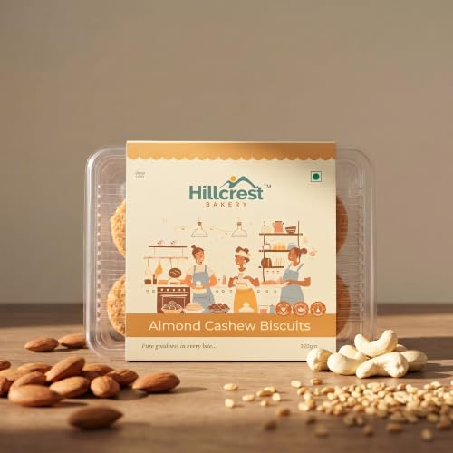 Image of Hillcrest Bakery Almond Cashew Biscuits, Whole Wheat, 18 Pieces, 320 g | Premium Baked Snack | Crispy & Delicious | Tea Time Treat | Suitable for Everyday Snacking | Hygienically Packed