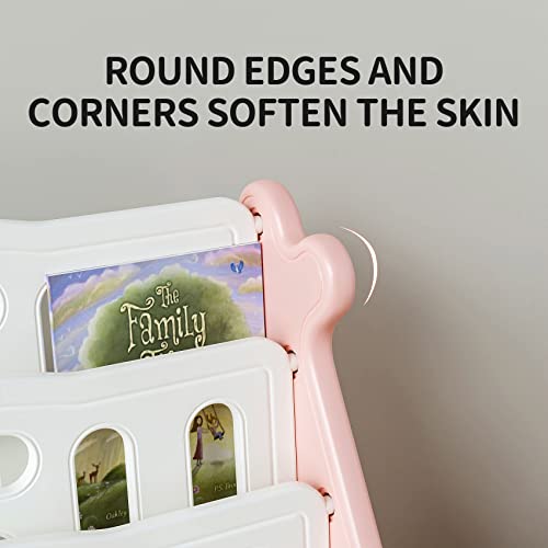 Unicoo – Kids 5 Tier Bookshelf With 2 Toy Bins, Children Bookshelf & Toy Organizer Baby Whale Bookshelf (Pink) #TOP4