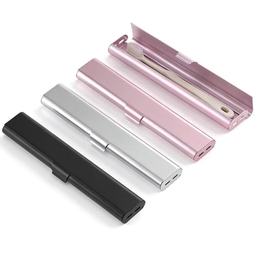 betevie Portable Toothbrush Travel Case: 3 Pack Breathable & Dirt-Proof Hotel Camping Outdoor - Aluminum for Storage Recyclable Traveler (3 Multicolor)