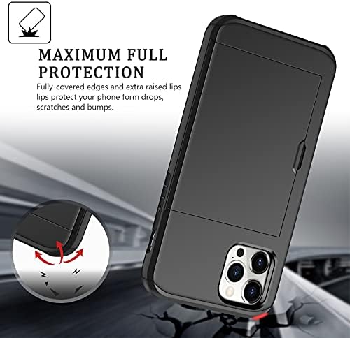 Coolden Compatible with iPhone 13 Pro Case Wallet Case Armor Shockproof Case Heavy Duty Hard Back Soft Rubber Bumper Protective Phone Case Card Holder Wallet Case Cover for iPhone 13 Pro (Black)
