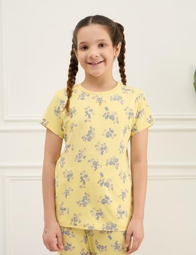 Image of Amazon Brand - Symbol Girls 100% Cotton Night Suit Set |Half Sleeves T-Shirt & Pajama Set | Age 2-14 Years