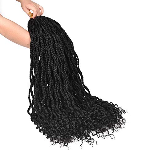 AliRobam 6Packs 24Inch 24Strands Curly Box Braids Crochet Braid Hair Ombre Kanekalon Synthetic 3S Goddess Box Crochet Braids Braiding Hair Extensions For African Braids (24inch, 1#)