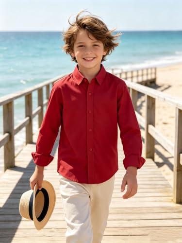 Image of DHTS Boys' Dress Shirts Toddle Boy Long Sleeve Uniform Shirt for Kids