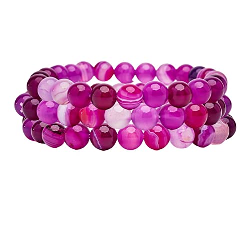 Bracelet perles pierres précieuses Agate Rose - Idée cadeau d'anniversaire fait main femme