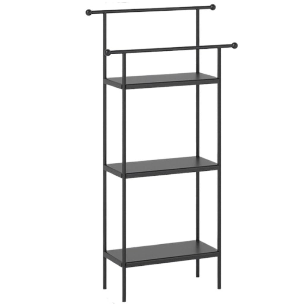 Toallero Toallero De Barra 2 Niveles, Soporte Toalla Independiente con Estante Almacenamiento, Manta Metal para Baño Independiente(Black)