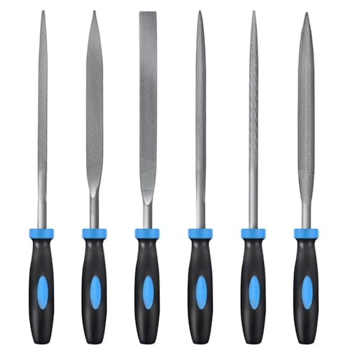 MORROWIND 6-Piece Needle File Set, Diameter 5 mm Length 180 mm Hardened Alloy Steel Mini File for Metal Wood Plastic, Includes Flat, Warding, Square, Triangular, Round, Half-Round, Blue