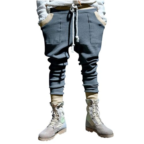 Men's Cotton Yoga Sweatpants Exercise Pants Athletic Lounge Pant Loose Male Sweat Pants Joggers with Zipper Pockets Gray