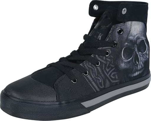Black Premium by EMP Unisex Zapatillas Altas Negras con Estampado de Calavera en el Lateral EU41 | Ya disponible en tu tienda friki favorita! En mundofriki.es!