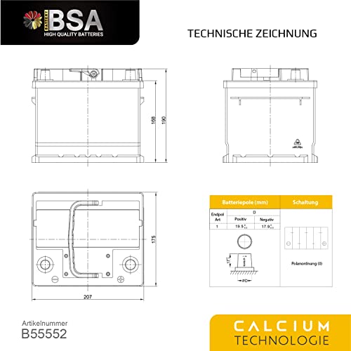 Autobatterie 55Ah BSA 12V mit 520A Kaltstartleistung