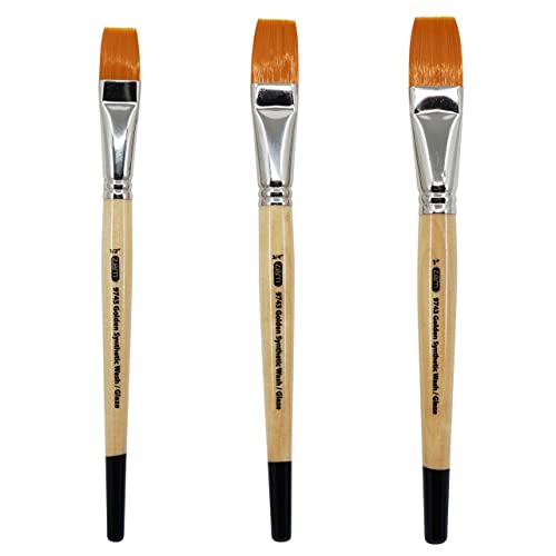 Zem Brush Golden Synthetic Brushes Wash/Glaze Set Sizes 1/2", 3/4", 1" #TOP7
