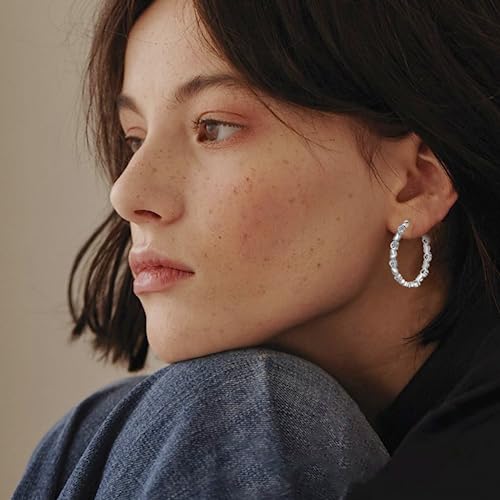 PABBEU S925 Sterling Silver Hoop Earrings for Women Cubic Zirconia Hypoallergenic Lightweight Dainty Heart Large Silver Hoop Earrings for Women 30/40mm2