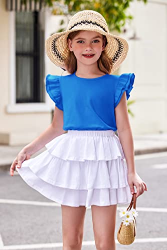 Girls T Shirts Ruffle Shrit Plain Blank Tank Tops Short Sleeve Cotton Tshirts Basic Blouse 3T-10Years2