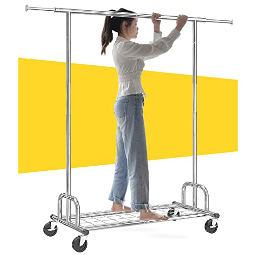 Raybee Heavy Duty Clothes Rack 450Lbs Rolling Clothing Racks For Hanging Clothes Metal Clothes Rack With Wheels Portable Collapsible Commercial Garment Rack Heavy Duty,Chrome #TOP18