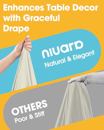 Image of Niuara Ivory Polyester Table Cloth, 6 Pack, 60 x 84 in | Rectangle, 5 ft Tables, Washable, Wrinkle Resistant, Weddings Parties