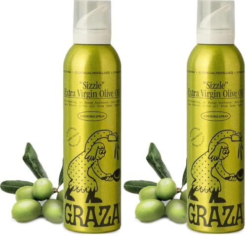 Image of Graza Sizzle Extra Virgin Olive Oil Spray, Cooking Oil - High Polyphenol Peak Harvest EVOO Cooking Oil in a Spray Bottle - Single Origin Olive Oils from Spain - 5 Fl Oz (Pack of 2)