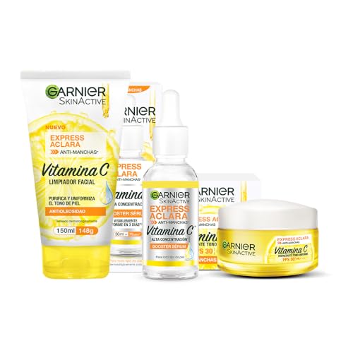 Cremas, Drugstore Garnier Skin Active Kit express aclara: serum, crema y gel con vitamina c