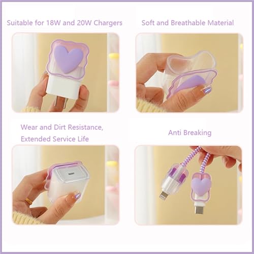 Image of Like Star Charger Protection Cover 4 in 1, Compatible for iPhone Charger only 18W & 20W, Spiral Cable Protector for Charging Cable, Charger Protector with 3D Design