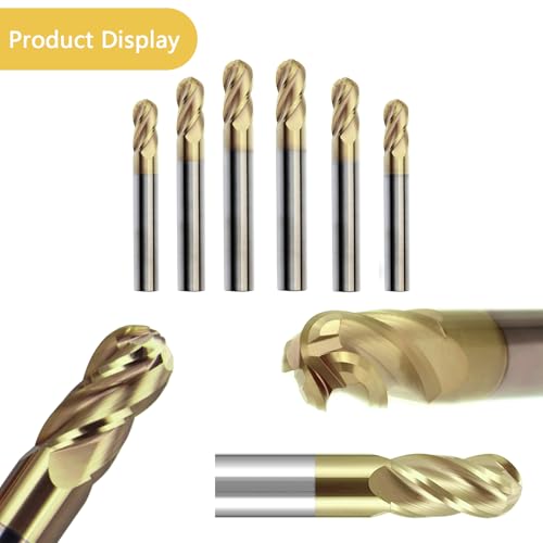 Image of 1 /8 inch Solid Carbide Ball Nose End Mill 4Flute End Mill Bits Set with ZrN Coated for Alloy Steels, Hardened Steels