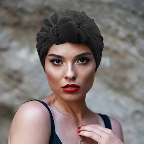 Image of DRESHOW 5 Pack Knotted Headwraps for Women African Turban Pre-Knotted Beanie Headwraps Hair Covers