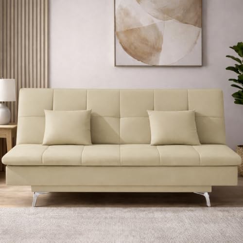Image of Casaliving Danny 3 Seater Sofa Cum Bed Leatherette Fabric (Cream) with Two Cushions Perfect for |Home Living |Office Room and Guest Room Premium Sofa