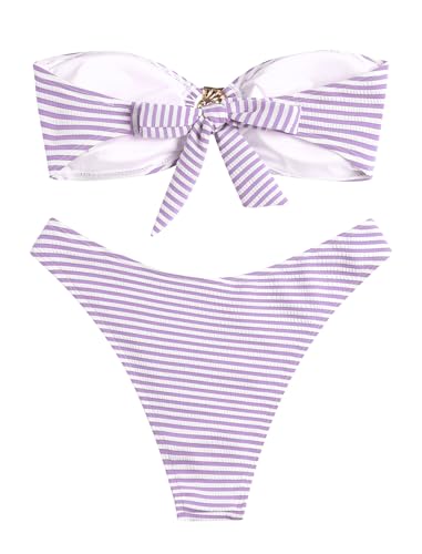 Image of ZAFUL Women's Bandeau Bikini O Ring Strapless Tie Back High Cut Two Piece Swimsuit Bathing Suits