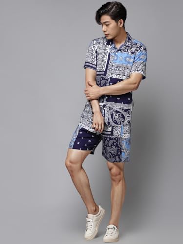 Image of Rigo Men's Rayon Printed Relaxed Night Suit Set Casual Co-Ords Set|Shirt And Short Set
