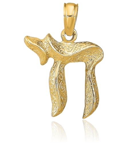 14K Solid Yellow Gold Chai Hebrew Necklace Judaica Religious Chain Pendant Israel Charm3