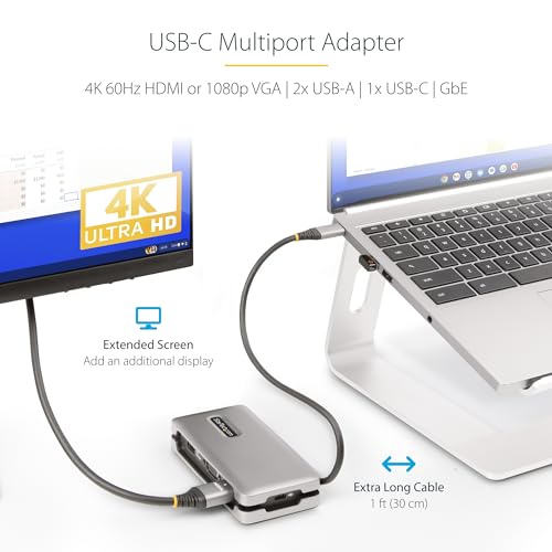 Image of StarTech.com USB-C Docking Station for MacBook Pro M1 M2 M3 M4 and Windows, 4K 60Hz HDMI or 1080p VGA Video, USB 10Gbps Hub, 100W Laptop Charging, GbE, 1ft /30cm Cable