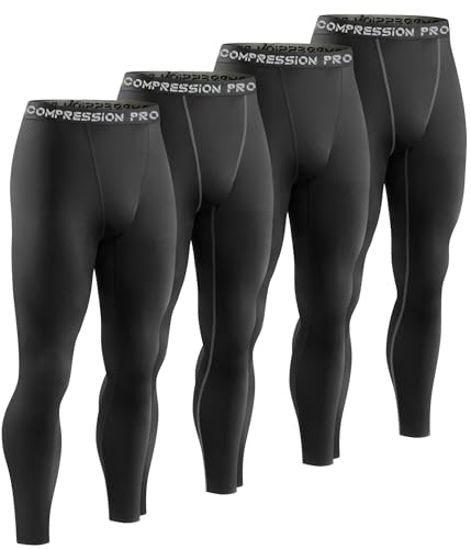 Listado de Ropa de Deportes de invierno para Hombre los mejores 5. 43 Dalavch - Paquete de 4 pantalones térmicos de compresión para hombre, con forro polar para clima frío, deportes atléticos, ropa base de invierno, 2 Black 2 Black (Grey Line),...