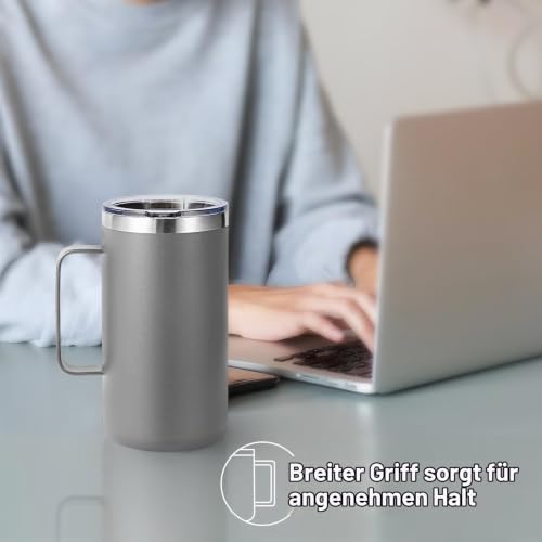 Volhoply 650ml Kaffee-Thermobecher, doppelwandiger Vakuum-isolierter Edelstahlbecher mit Griff, lebensmittelechter 18/8-Edelstahl… – Ansicht 2