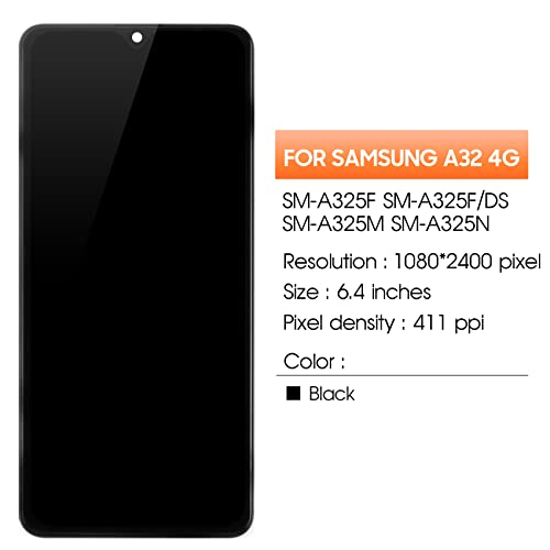 Image of Incell Screen for Samsung Galaxy A32 4G Screen Replacement for A325 LCD Screen SM-A325F,SM-A325M,SM-A325N Touch Display Digitizer Assembly Repair Parts（Black with Frame）