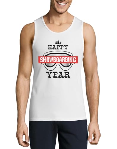 Camiseta sin mangas de algodón premium Happy Snowboarding Year Blanco de hombre