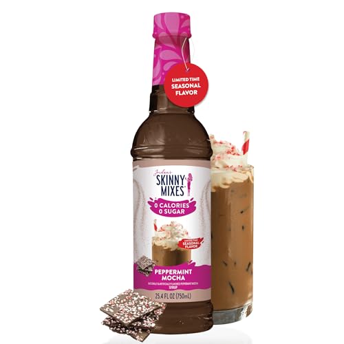 Image of Jordan's Skinny Mixes Sugar Free Coffee Syrup, Holiday Peppermint Mocha Coffee Flavoring Syrup, Zero Calorie Drink Mix for Lattes, Baking, Protein Shake or Cocktail, Dairy & Gluten Free, Kosher, 25.4 Fl Oz