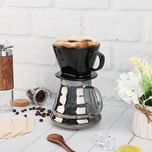 Image of Segarty #2 Pour Over Coffee Maker, Single Cup Black Ceramic Coffee Dripper, 1 Set Size No.2 Reusable Filter Cone Drip Holder Slow Brewer with 3 Holes Flat Bottom for Travel, Camping, Office, Home