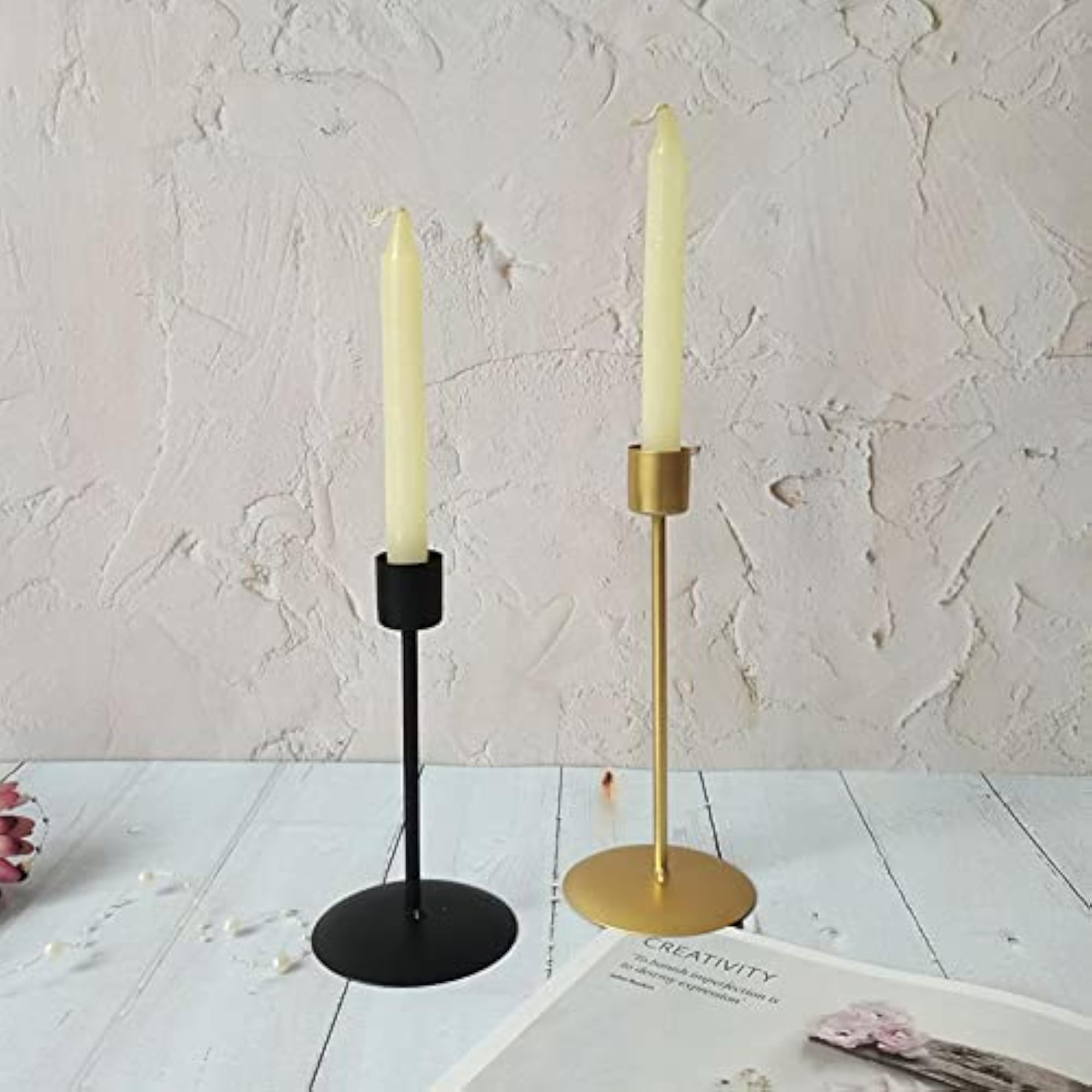 2X Golden Taper Candle Holders for Table