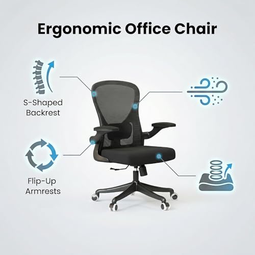 Image of Monhey Office Chair Ergonomic Desk Chair with Lumbar Support&Headrest&Flip-up Arms Height Adjustable Rocking Swivel High Back Computer Chair Warm Taupe Mesh Study Chair (09black)
