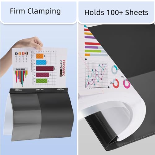 Image of HAUTOCO 5 Pack Plastic Report Covers with 3 Prongs Fasteners Clear Front Resume Portfolio Folder for 8.5x11 Letter Size Paper, Presentation Document Report Cover for School Office Business, Black
