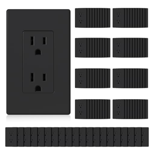 ELEGRP Matte Black Standard Decorator Electrical Wall Receptacle Outlet 15A 125V 2 Pole 3 Wire Non-Tamper Resistant NEMA 5-15R Self-Grounding Mid Wall Plate Included UL Listed (100 Pack)