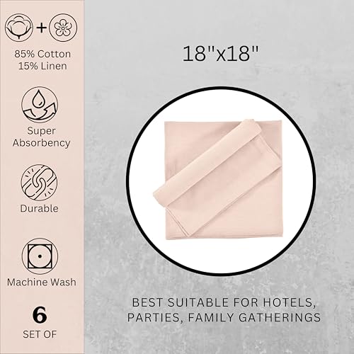Image of FINGERCRAFT Table Napkins 18x18 Inches Set of 6 Cotton Linen Blend Fabric Dinner Cloth Napkins Washable and Reusable, Good Absorbency for Home, Parties, Hotels (Shell Peach)